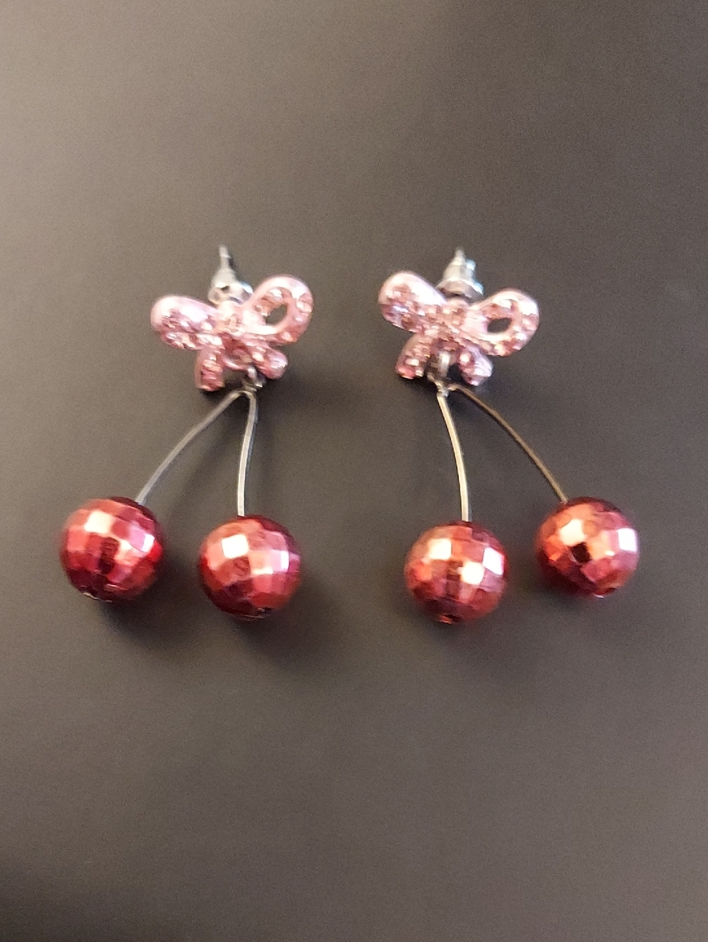 Jessica Simpson Pink Bow with Red Disco Cherry Drop Earrings